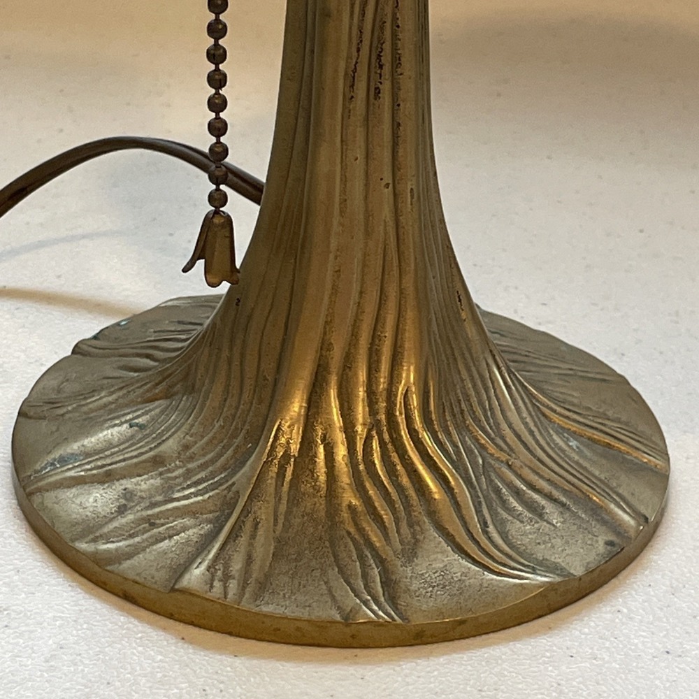 Vintage Art Nouveau Brass Table Lamp Etched Glass Shade Tiffany Style Tree Base - Picture 10 of 16
